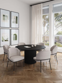7-Piece Hathaway 59.05 Round Dining Set in Black with 6 Flor Dining Chairs in Wheat - Ornate Home