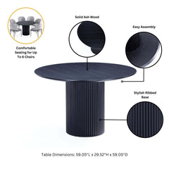 7-Piece Hathaway 59.05 Round Dining Set in Black with 6 Flor Dining Chairs in Wheat - Ornate Home