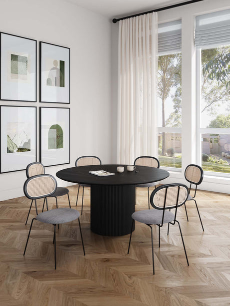 7-Piece Hathaway 59.05 Round Dining Set in Black with 6 Jardin Dining Chairs - Ornate Home