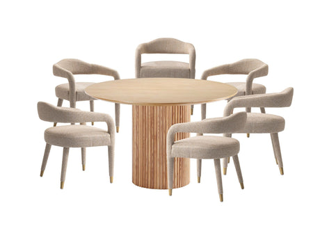 7-Piece Hathaway 59.05 Round Dining Set in Natural with 6 Aspen Dining Chairs in Gold Dust - Ornate Home