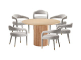 7-Piece Hathaway 59.05 Round Dining Set in Natural with 6 Aspen Dining Chairs in Silver Lining - Ornate Home