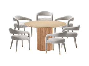 7-Piece Hathaway 59.05 Round Dining Set in Natural with 6 Aspen Dining Chairs in Silver Lining - Ornate Home