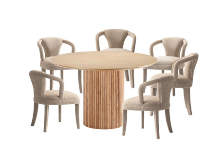 7-Piece Hathaway 59.05 Round Dining Set in Natural with 6 Flor Dining Chairs in Grey - Ornate Home