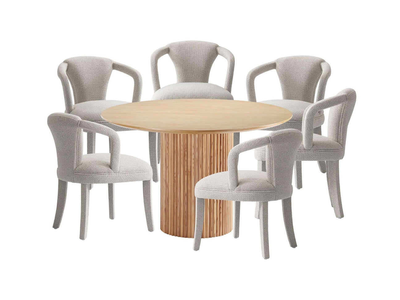 7-Piece Hathaway 59.05 Round Dining Set in Natural with 6 Flor Dining Chairs in Silver Lining - Ornate Home