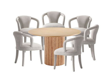 7-Piece Hathaway 59.05 Round Dining Set in Natural with 6 Flor Dining Chairs in Silver Lining - Ornate Home