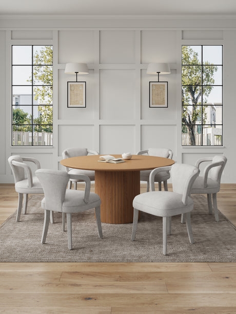 7-Piece Hathaway 59.05 Round Dining Set in Natural with 6 Flor Dining Chairs in Silver Lining - Ornate Home
