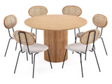 7-Piece Hathaway 59.05 Round Dining Set in Nature with 6 Jardin Dining Chairs - Ornate Home