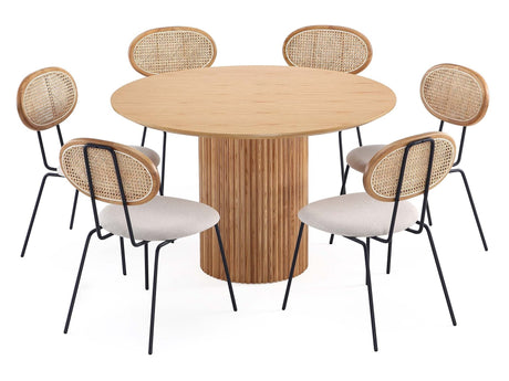 7-Piece Hathaway 59.05 Round Dining Set in Nature with 6 Jardin Dining Chairs - Ornate Home