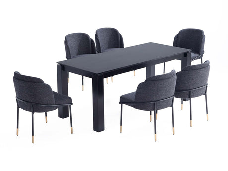 7-Piece Rockaway 70.86 Dining Set in Black with 6 Flor Dining Chairs in Black - Ornate Home