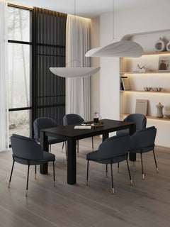 7-Piece Rockaway 70.86 Dining Set in Black with 6 Flor Dining Chairs in Black - Ornate Home