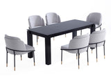 7-Piece Rockaway 70.86 Dining Set in Black with 6 Flor Dining Chairs in Grey - Ornate Home
