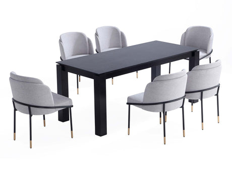 7-Piece Rockaway 70.86 Dining Set in Black with 6 Flor Dining Chairs in Grey - Ornate Home