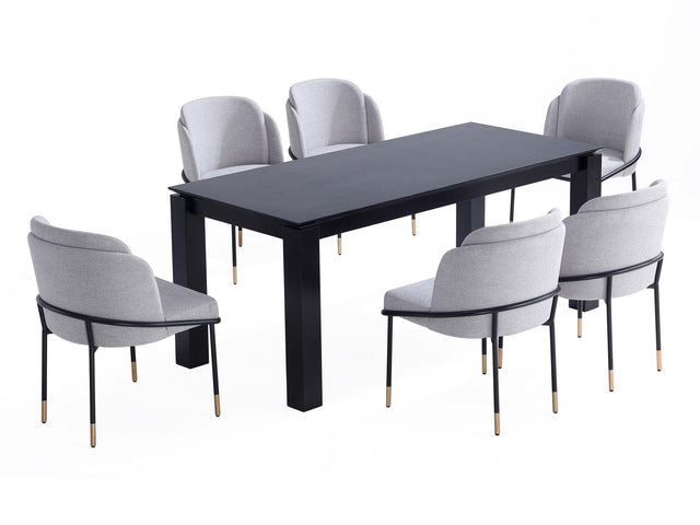 7-Piece Rockaway 70.86 Dining Set in Black with 6 Flor Dining Chairs in Grey - Ornate Home