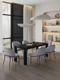7-Piece Rockaway 70.86 Dining Set in Black with 6 Flor Dining Chairs in Grey - Ornate Home