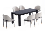 7-Piece Rockaway 70.86 Dining Set in Black with 6 Flor Dining Chairs in Wheat - Ornate Home