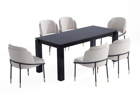 7-Piece Rockaway 70.86 Dining Set in Black with 6 Flor Dining Chairs in Wheat - Ornate Home