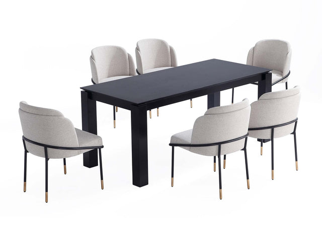 7-Piece Rockaway 70.86 Dining Set in Black with 6 Flor Dining Chairs in Wheat - Ornate Home