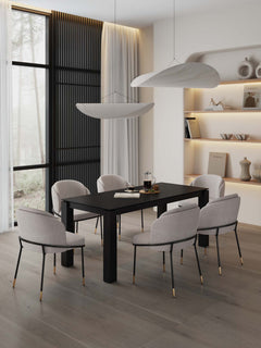 7-Piece Rockaway 70.86 Dining Set in Black with 6 Flor Dining Chairs in Wheat - Ornate Home