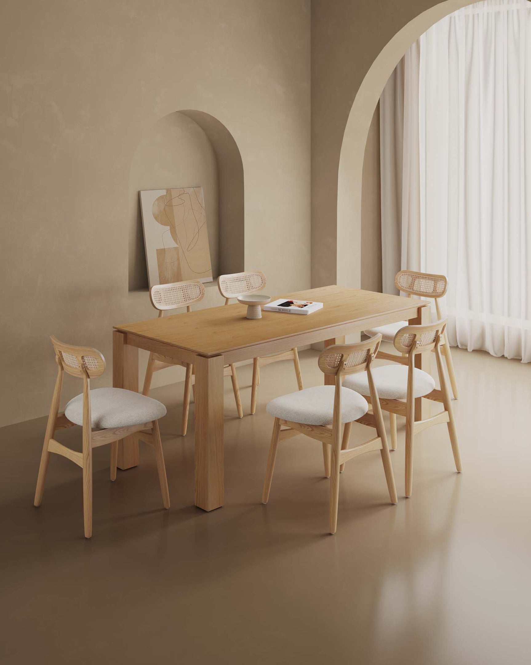 7-Piece Rockaway 70.86 Dining Set in Nature with 6 Colbert Dining Chairs - Ornate Home