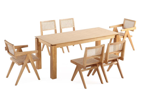 7-Piece Rockaway 70.86 Dining Set in Nature with 6 Hamlet Side and Arm Chairs - Ornate Home