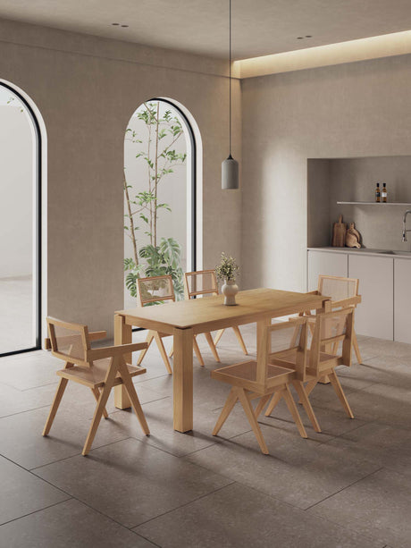 7-Piece Rockaway 70.86 Dining Set in Nature with 6 Hamlet Side and Arm Chairs - Ornate Home