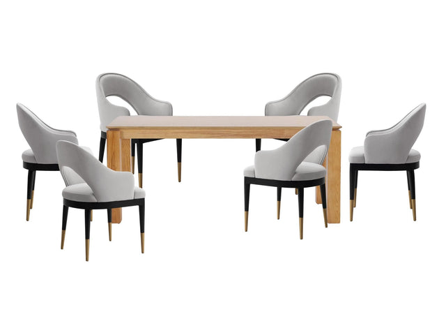 7-Piece Rockaway 70.86 Dining Set with 6 Carrington Chairs in Natural and Light Grey - Ornate Home