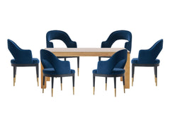 7-Piece Rockaway 70.86 Dining Set with 6 Carrington Chairs in Natural and Midnight Blue - Ornate Home