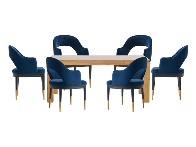 7-Piece Rockaway 70.86 Dining Set with 6 Carrington Chairs in Natural and Midnight Blue - Ornate Home