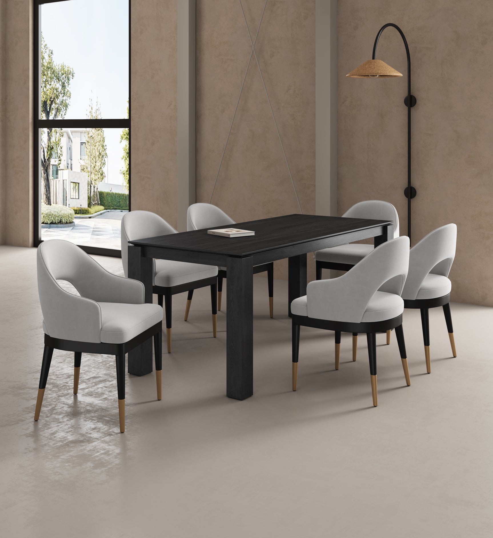 7-PieceRockaway 70.86 Dining Set with 6 Carrington Chairs in Black and Light Grey - Ornate Home
