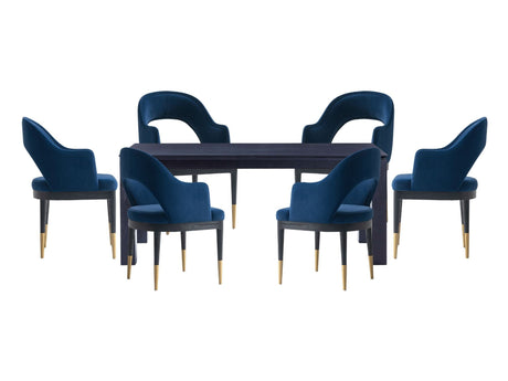 7-PieceRockaway 70.86 Dining Set with 6 Carrington Chairs in Black and Midnight Blue - Ornate Home
