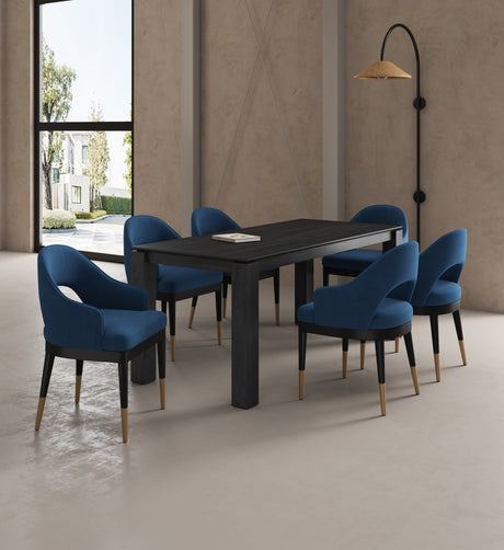 7-PieceRockaway 70.86 Dining Set with 6 Carrington Chairs in Black and Midnight Blue - Ornate Home
