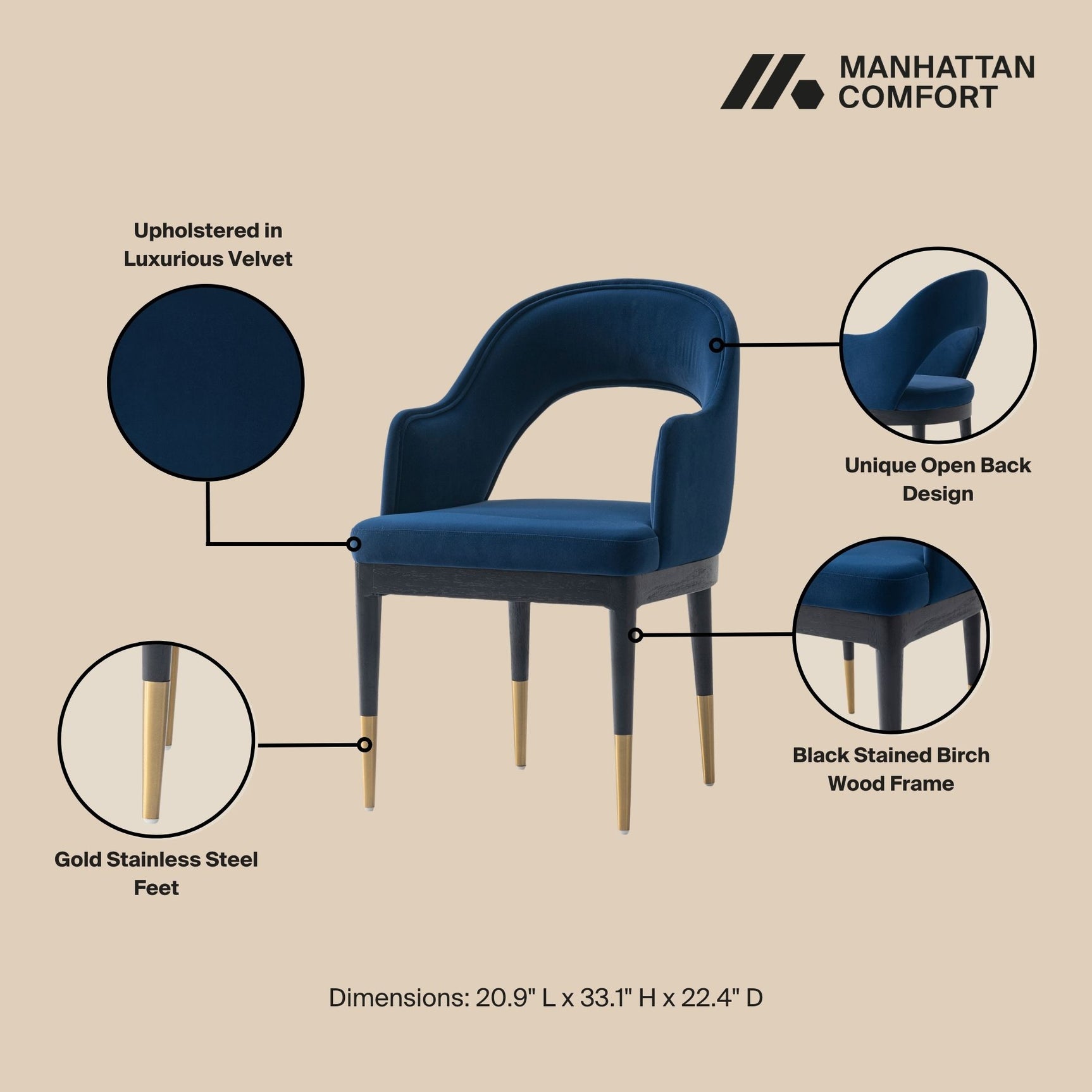 7-PieceRockaway 70.86 Dining Set with 6 Carrington Chairs in Black and Midnight Blue - Ornate Home