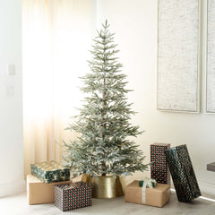 7’ Pre-Lit Artificial Flocked Woodland Fir Christmas Tree with 200 Warm White LED Lights - Ornate Home