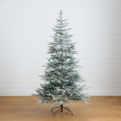 7’ Pre-Lit Artificial Flocked Woodland Fir Christmas Tree with 200 Warm White LED Lights - Ornate Home