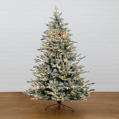 7' Pre-Lit Artificial Fraser Fir Flocked Christmas Tree with Instant Connect Technology and 400 Warm White LED Lights - Ornate Home