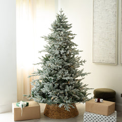 7' Pre-Lit Artificial Fraser Fir Flocked Christmas Tree with Instant Connect Technology and 400 Warm White LED Lights - Ornate Home