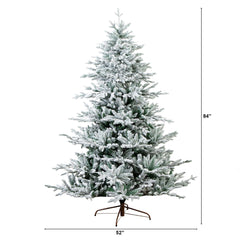 7' Pre-Lit Artificial Fraser Fir Flocked Christmas Tree with Instant Connect Technology and 400 Warm White LED Lights - Ornate Home