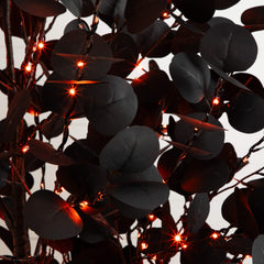 7' Pre-Lit Artificial Halloween Black Eucalyptus Tree with 420 Orange & Purple LED Lights - Ornate Home