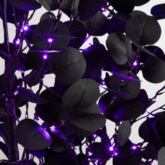 7' Pre-Lit Artificial Halloween Black Eucalyptus Tree with 420 Orange & Purple LED Lights - Ornate Home