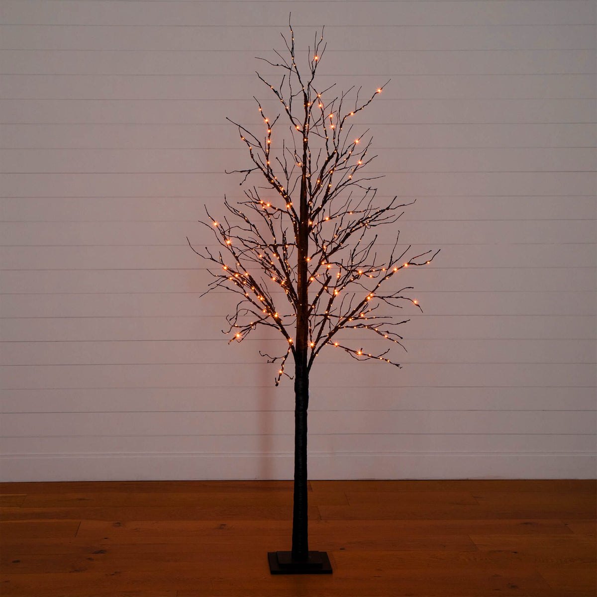 7' Pre-Lit Halloween Black Twig Artificial Tree with 390 Orange & Purple LED Lights