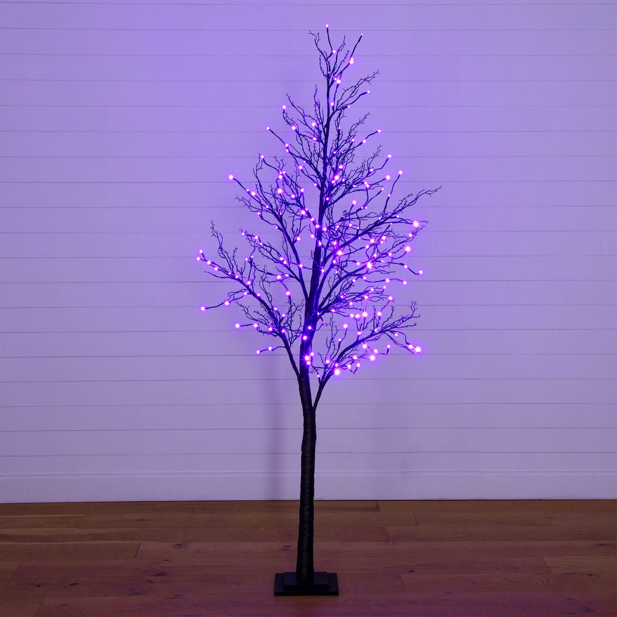 7' Pre-Lit Halloween Deluxe Black Twig Artificial Tree with 180 Orange & Purple LED Lights