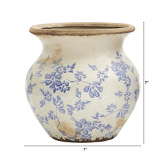 7” Tuscan Ceramic Blue Scroll Urn Vase - Ornate Home