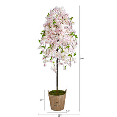 70” Cherry Blossom Artificial Tree in Farmhouse Planter - Ornate Home