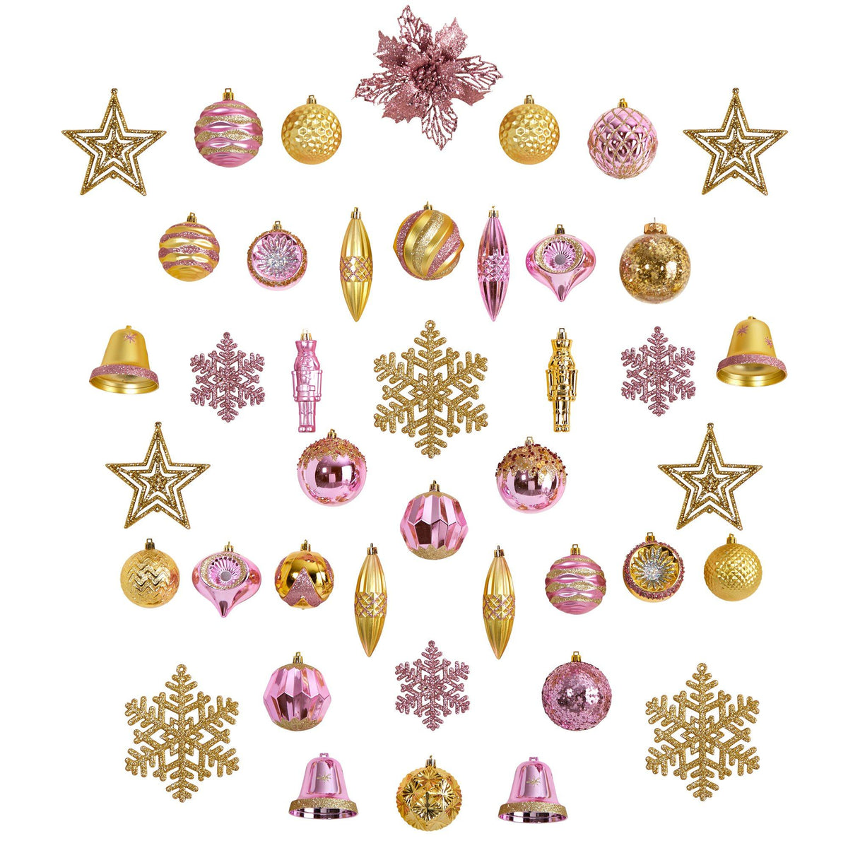 70 Pink and Gold Shatterproof Christmas Tree Ornament Set with Re-Useable Container