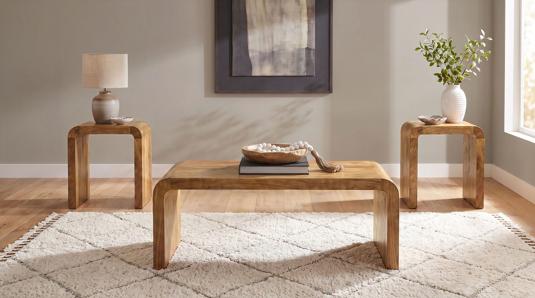 Booker Natural 3-Piece Mango Wood Coffee And End Table Set