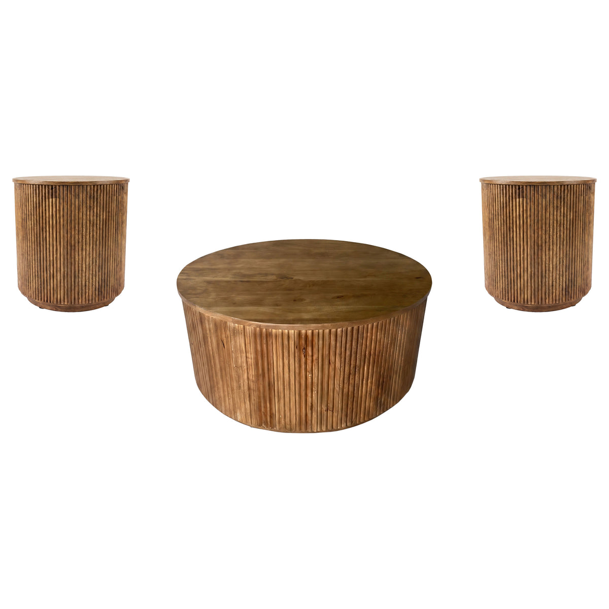 Coffey Light Brown 3-Piece Round Coffee And End Table Set