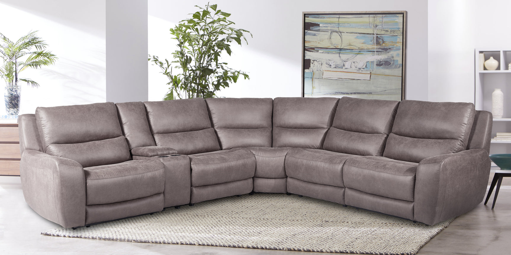 Branson Zero Slate 6-Piece Dual Power Reclining Modular Sectional with Storage Console