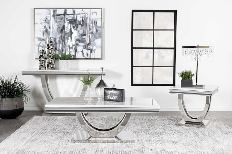 Kerwin White & Chrome Sofa Table - Ornate Home