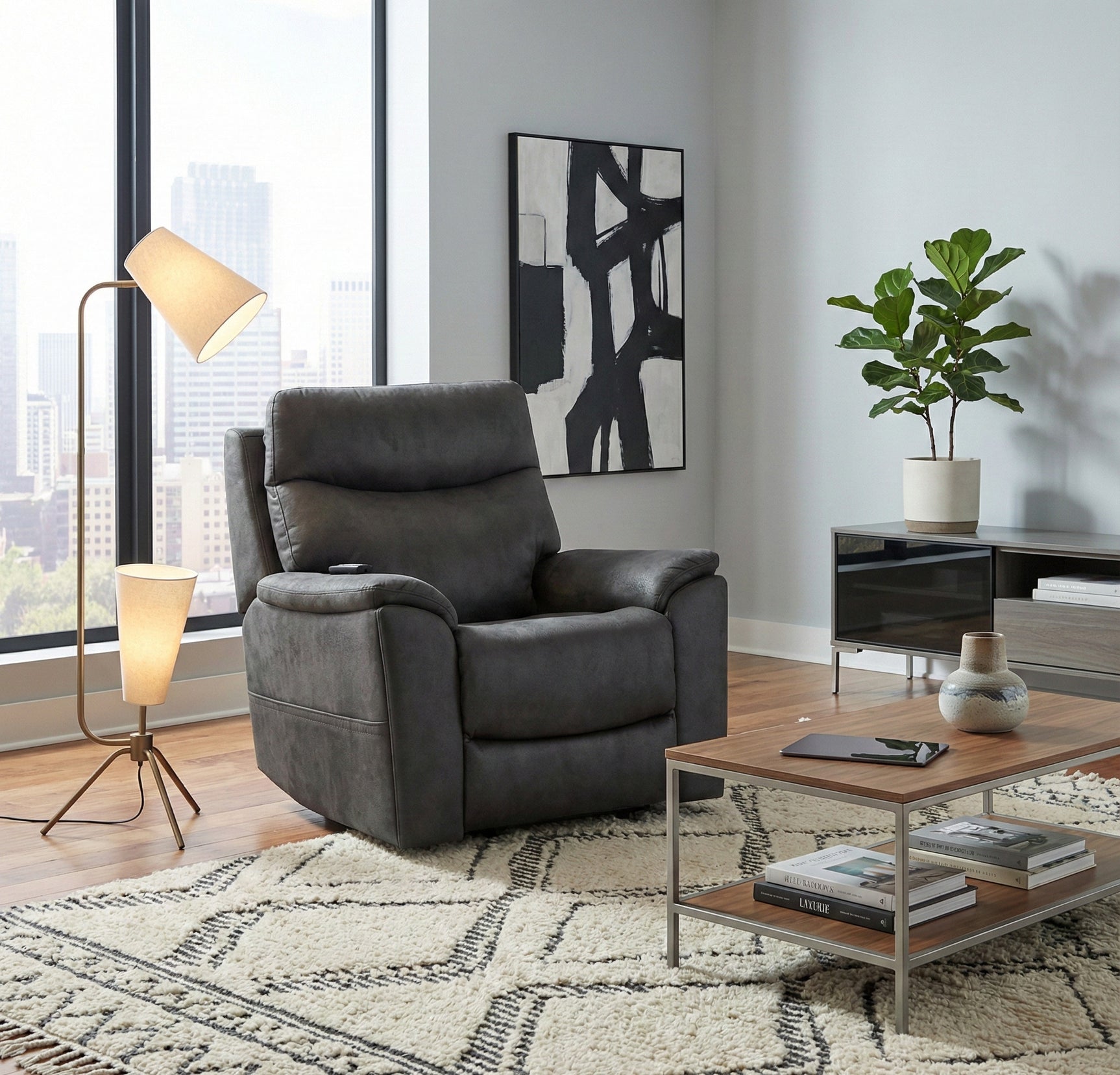 Serenity Slate Grey Ultra Infinite Position Lift Chair with Power Headrest, Heat, Massage & Wireless Charging