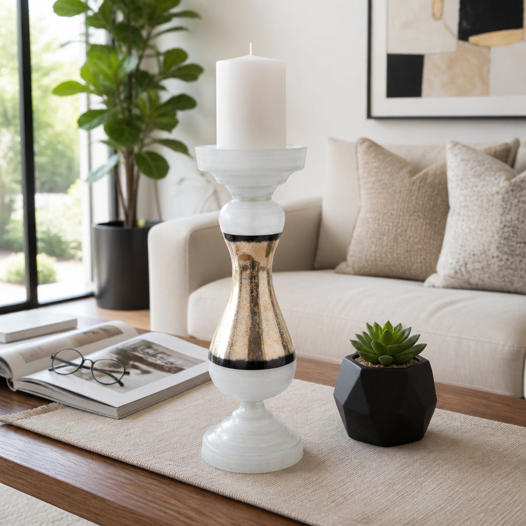 Lafayette White Small Glass Candle Holder